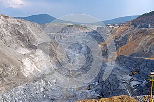 View of the nepheline mining camp during the work shift from above photo
