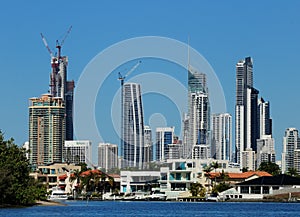 View From Nerang River To Skyline Of Surfers Paradise Gold Coast Queensland Australia