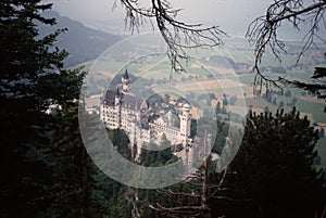 A View of Neuschwanstein Castle (Bavaria, Germany) From Mountains Above