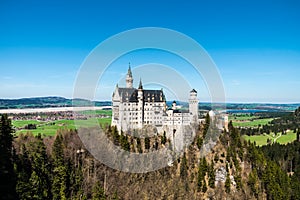 View of Neuschwanstein Castle and the surrounding landscape