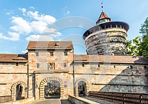 View at the Neutor Gate with tower in Nuremberg ,Germany
