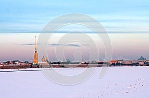 View of the Neva River and the Peter and Paul Fortress. Saint Petersburg, Russia