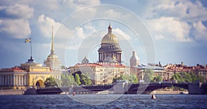 View on the Neva river and St Isaac's Cathedral. St. Petersburg