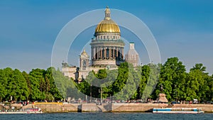 View on the Neva river and St Isaac's Cathedral. St. Petersburg