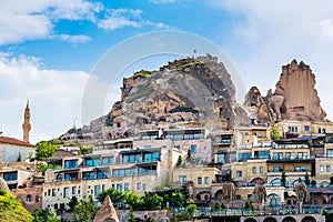 View of the Nevsehir Cave City in Cappadocia in Turkey. Open air