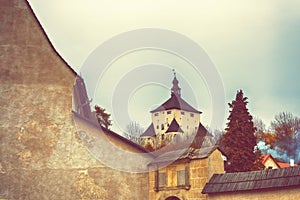 View of New castle in Banska Stiavnica,Slovakia.Autumn season.