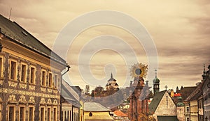 View of New castle in Banska Stiavnica,Slovakia.Autumn season.