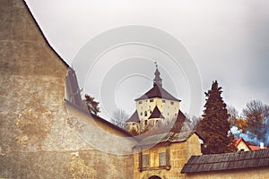 View of New castle in Banska Stiavnica,Slovakia.Autumn season.