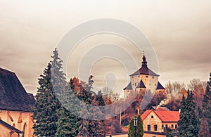 View of New castle in Banska Stiavnica,Slovakia.Autumn season.