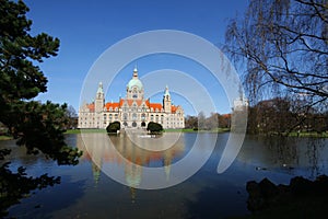 View of New City Hall Neues Rathaus of Hannover, Germany