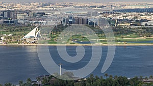 View of new modern buildings in luxury Dubai city, United Arab Emirates Timelapse Aerial