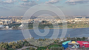 View of new modern buildings in luxury Dubai city, United Arab Emirates Timelapse Aerial