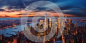 View of new york city manhattan dusk panorama generative AI