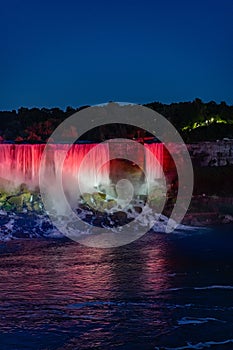 View of Niagara Falls, Horseshoe Falls at night in Niagara Falls, Ontario, Canada.High quality photo