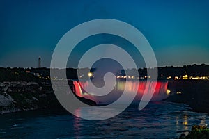 View of Niagara Falls, Horseshoe Falls at night in Niagara Falls, Ontario, Canada.High quality photo