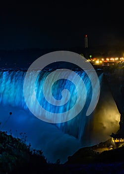 View of Niagara Falls, Horseshoe Falls at night in Niagara Falls, Ontario, Canada.High quality photo