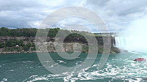 View of Niagara falls and Niagara River. The Largest Waterfall In North America.