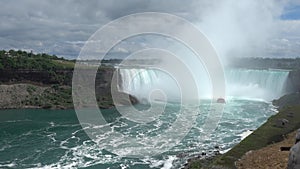 View of Niagara falls and Niagara River. The Largest Waterfall In North America.