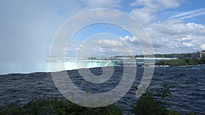 View of Niagara falls and Niagara River. The Largest Waterfall In North America.