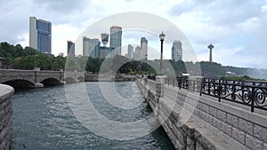 View of Niagara falls and Niagara River. The Largest Waterfall In North America.