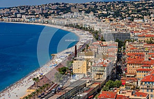 View of Nice cityscape onto the Old Town Vieille Ville in Nice French Riviera on Mediterranean Sea, Cote d'Azur, France