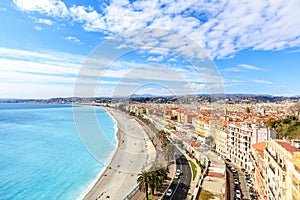 View of Nice coastline and beach with blue sky