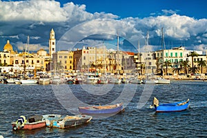 View of a nice fishing harbor and marina in Bari, Puglia region, Italy