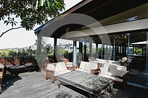 View of nice luxury terrace and garden of comfortable modern home