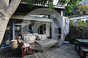 View of nice luxury terrace and garden of comfortable modern home