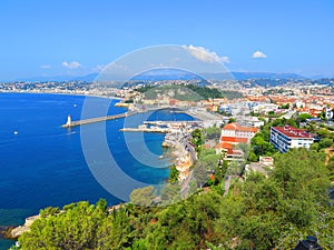 View of Nice, mediterranean resort, Cote d`Azur, France. Panoramic view of Nice, France.