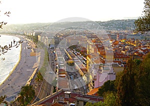 View of Nice, Promenade des Anglais, Cote d`Azur, French riviera, Mediterranean sea, France