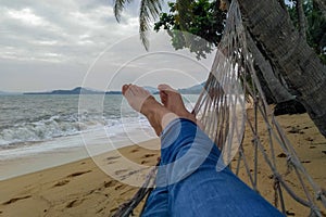 View of nice smooth womanâ€™s legs in tropical bliss