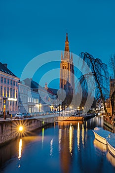 Evening on the streets of Bruges after the rain.