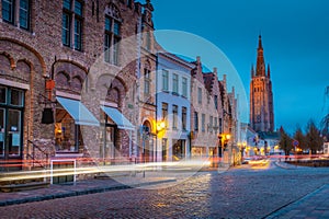 Evening on the streets of Bruges after the rain.