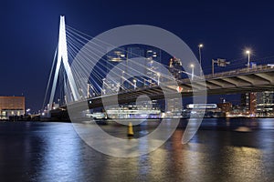 Erasmus Bridge And Skyline Of kop Van Zuid District In Rotterdam, Netherlands