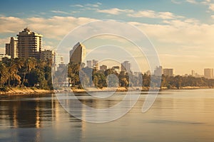 View of the Nile river in Luxor, Egypt, Africa, Panorama on Cairo, seafront of Nile River, AI Generated