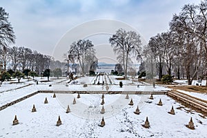 The view of Nishat Bagh Mughal Garden during winter season, Srinagar, Kashmir, India