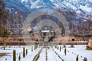 The view of Nishat Bagh Mughal Garden during winter season, Srinagar, Kashmir, India