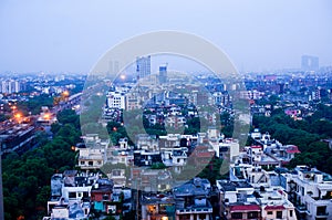 View of noida city at dawn from skyscraper