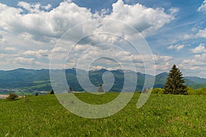 View from Nolcovska Magura hill in springtime Velka Fatra mountains in Slovakia