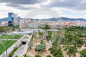 View north from the Arena on Plaza de Espania across Joan Miro Park. Barcelona, Europe photo