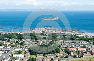 A view of North Berwick and the island Ailsa Craig from the North Berwick Law