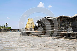 View of North East courtyard, Chennakeshava temple complex, Belur, Karnataka. The East Gopuram is clearly seen.