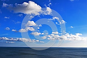 View of the North Sea from Robin Hood`s Bay, North Yorkshire.