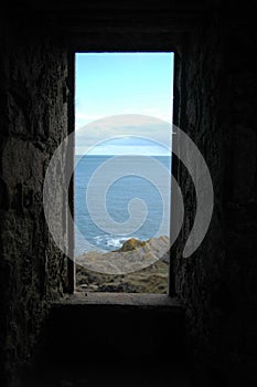 View of North Sea through Window of Slains Castle