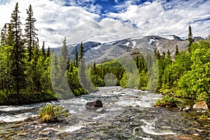 View of the Northern Chorrgor pass from the river Kuniyok