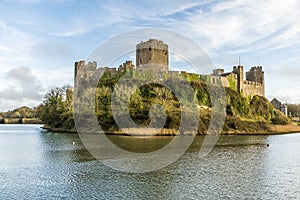 A view of the northern corner of the Norman castle at Pembroke, Wales