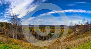 View of Northern Ontario lake during the fall, taken from the to