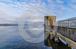 A view northward across the still waters of Pitsford Reservoir, UK