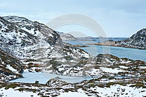 View of norwegian fjord, Lofoten islands, Norway